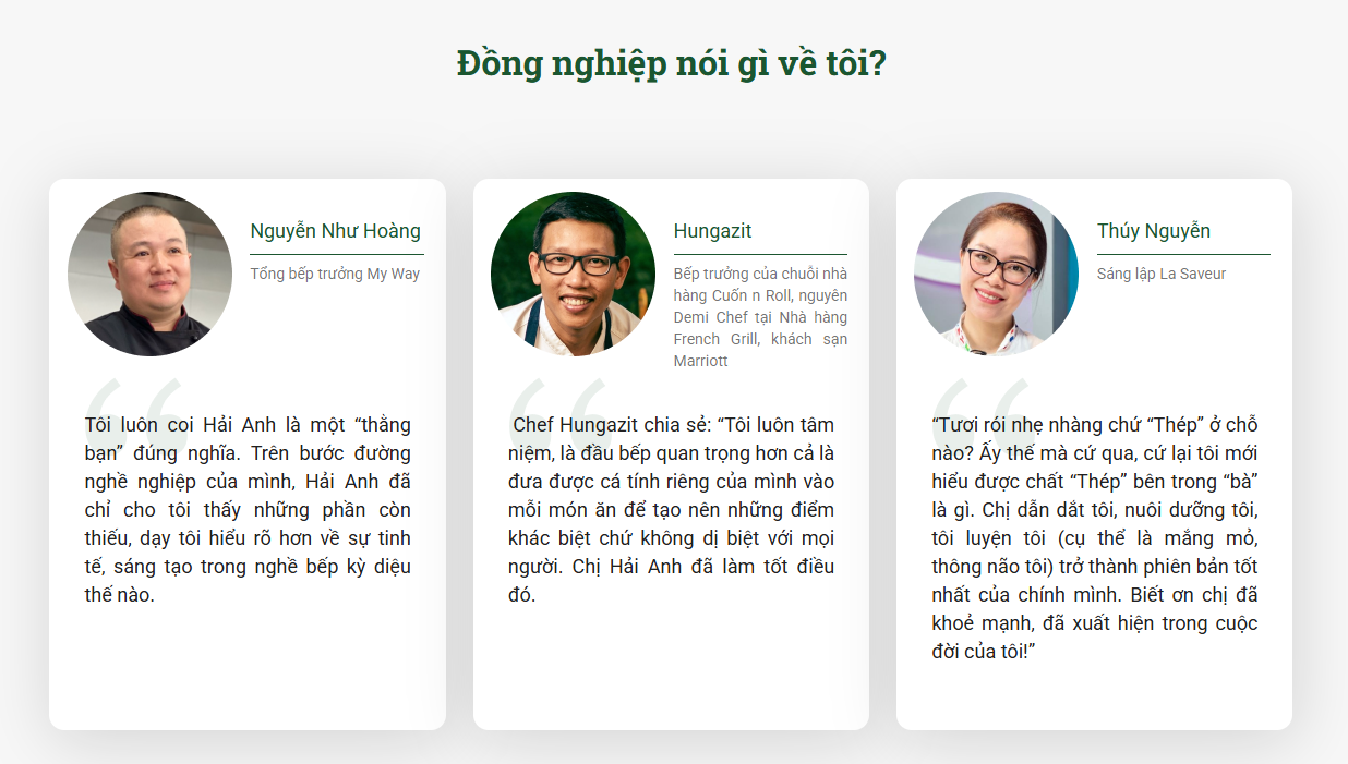 Nhận xét của các đồng nghiệp về Chef Hải Anh